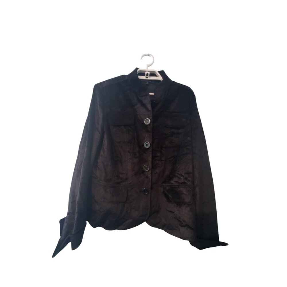 Lafayette 148 New York Jacket womens 12 black corduroy mandarin collar field
